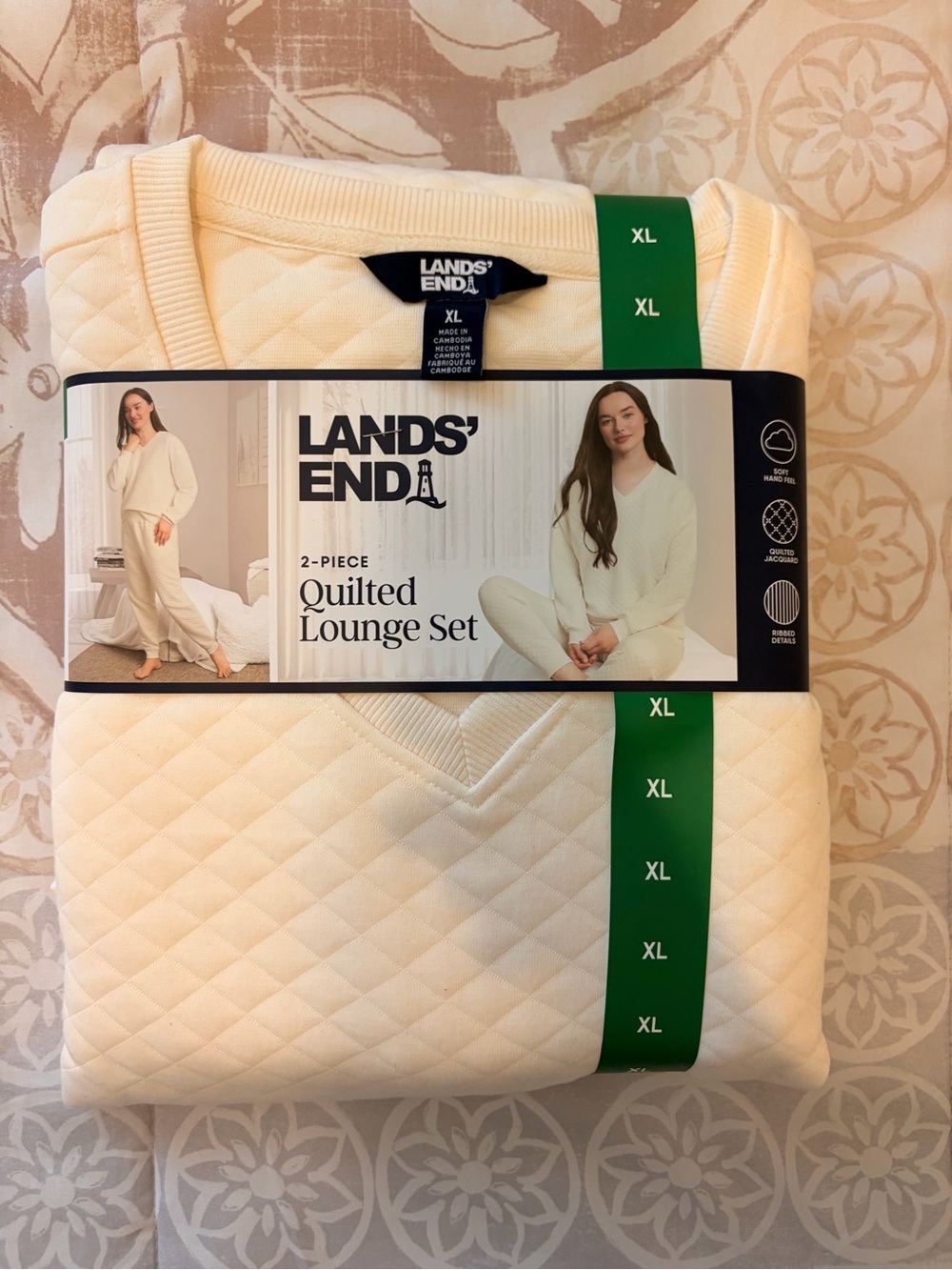 Lands' End Quilted 2-Piece Lounge Set in Cream